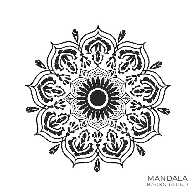 A black and white mandala with a flower on it.