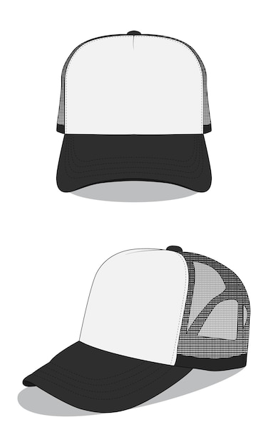 Vector black and white mens mesh hat template