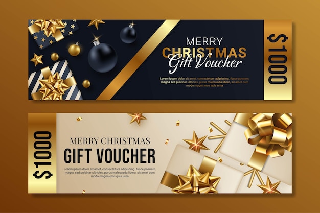 Black and White Merry Christmas Gift Voucher Design Illustration