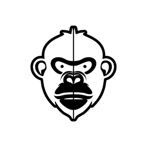 The black and white monkey vector logo is skillfully isolated on a backdrop of pure white