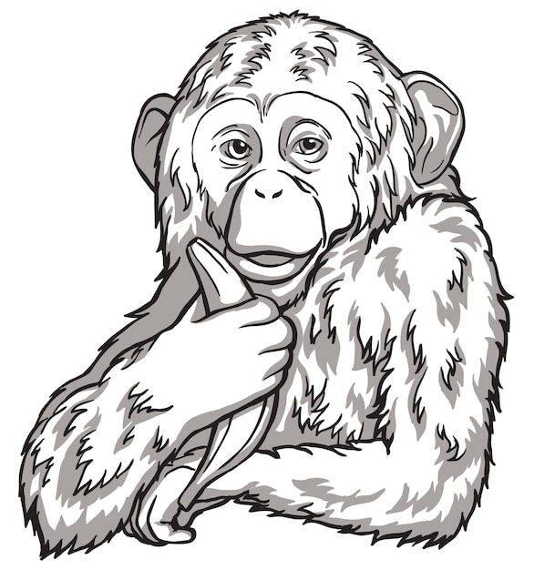 Black and white monkey with a banana. Vector illustration. Chinese New Year symbols