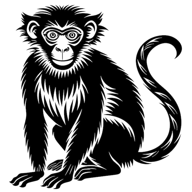 a black and white monkey with a large tail