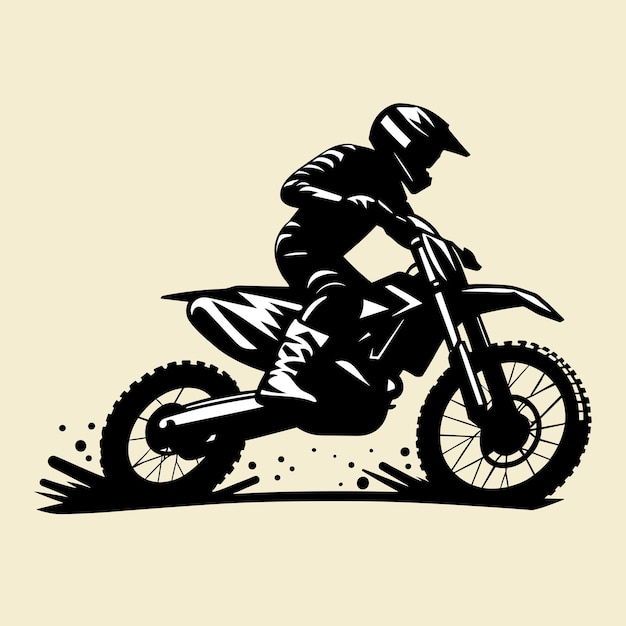 Black and White Motocross Rider Silhouette Illustration Vector