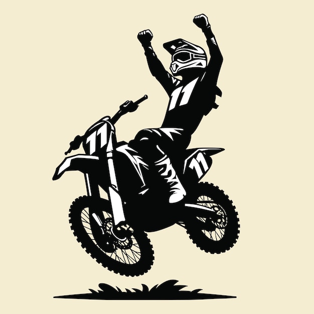 Black and White Motocross Rider Silhouette Illustration Vector