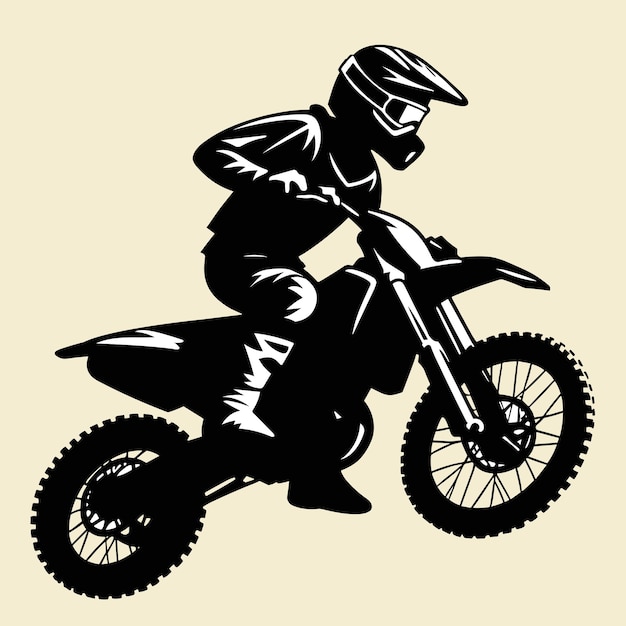 Black and White Motocross Rider Silhouette Illustration Vector