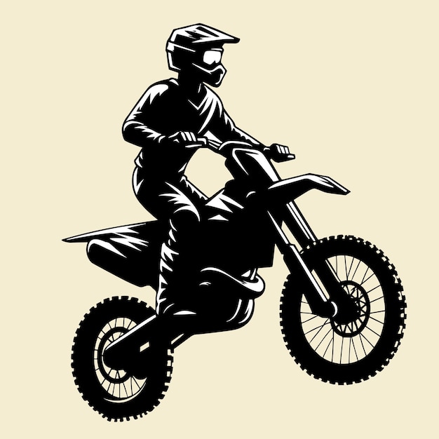 Black and White Motocross Rider Silhouette Illustration Vector