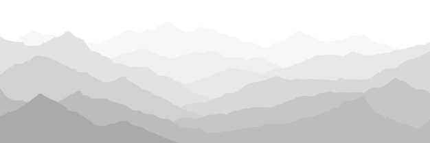 Black and white mountain landscape ridges in the fog panoramic