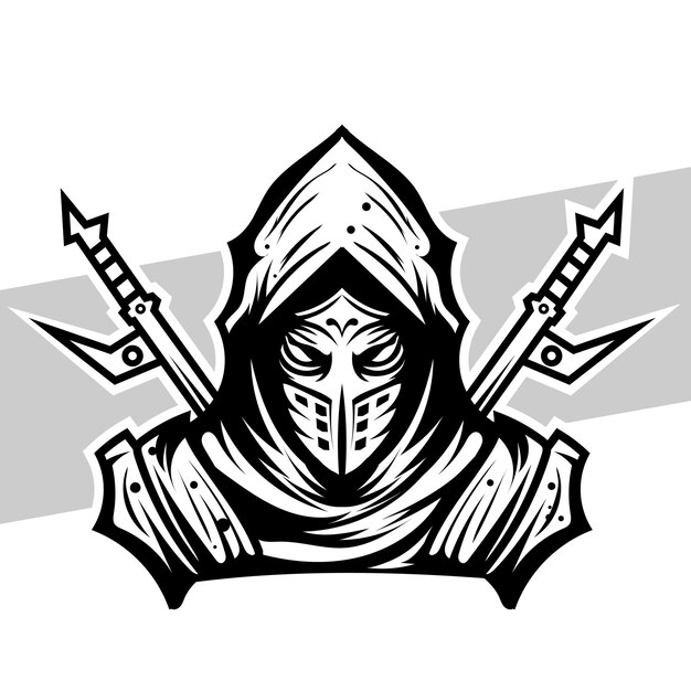 Vector black and white ninja logo esport team for tshirt printing and tattoos ninja illustration