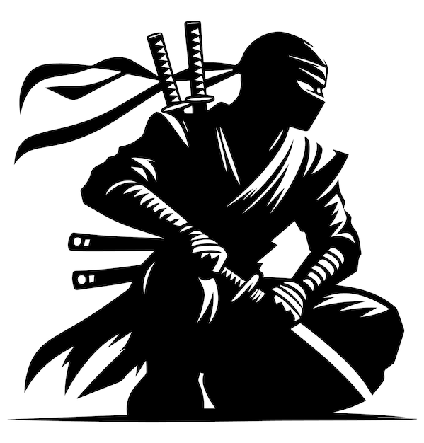 Vector black and white ninja silhouette