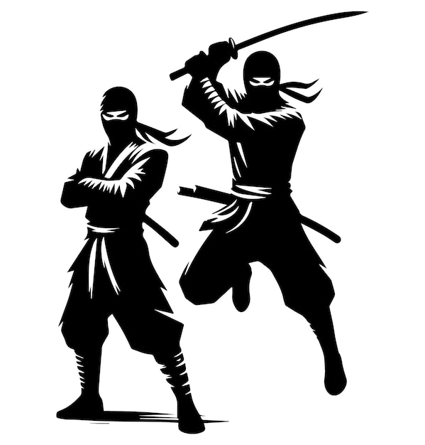 Vector black and white ninja silhouette