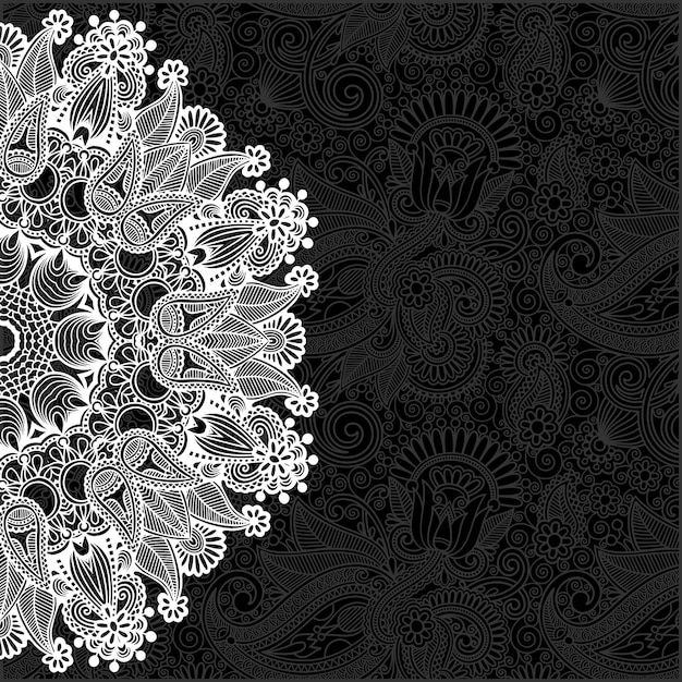 Black and white ornamental circle template with floral backgroun