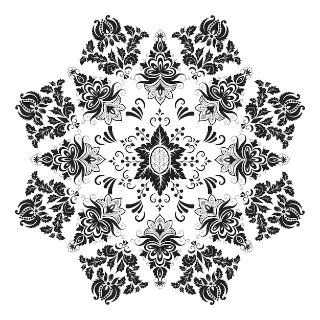 Black and white ornamental Floral round lace with damask and arabesque