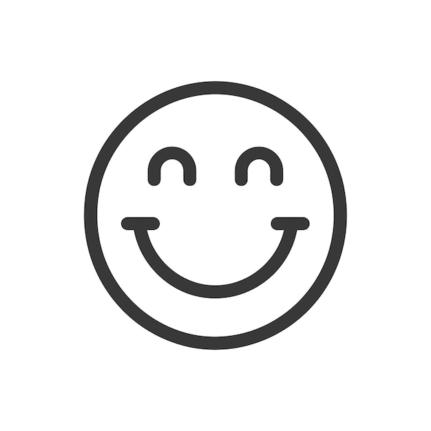 Vector black and white outline of a smiling face with closed eyes