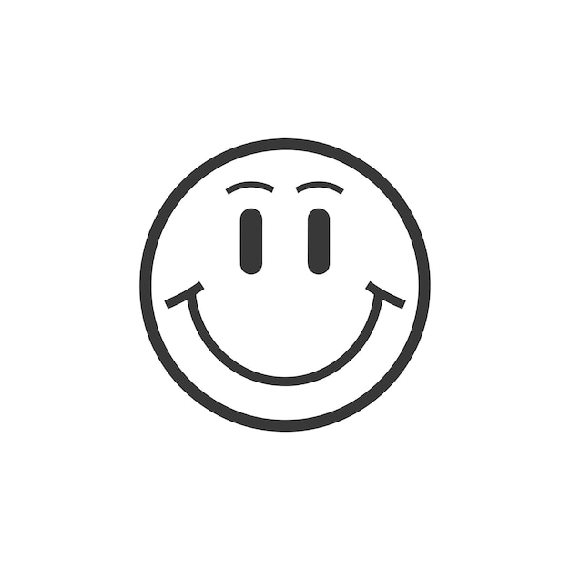 Vector black and white outline of a smiling face with eyes