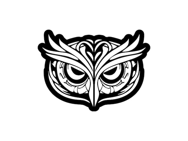 Black and white owl face tattoo featuring Polynesian designs