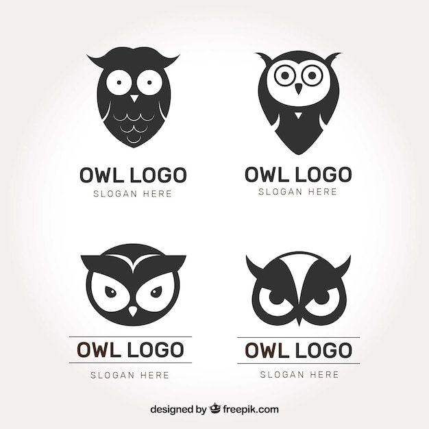 Black and white owl logo set