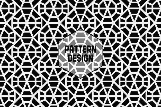 A black and white pattern design with a black background.