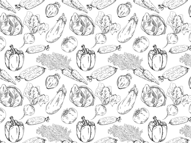 Black and white pattern of vegetables Healthy food vector background