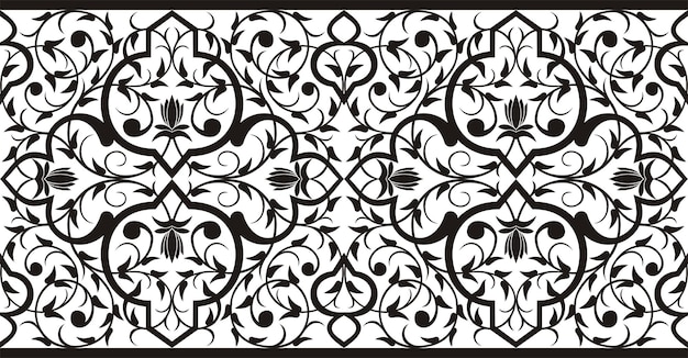 a black and white pattern with a floral design in the style of the series