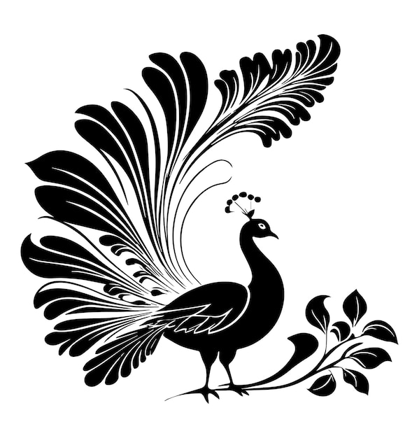 Black and white peacock vector silhouette