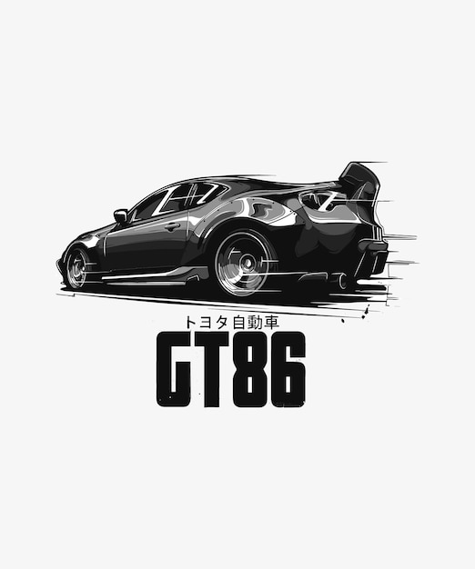 A black and white photo of a car with GT86 on it