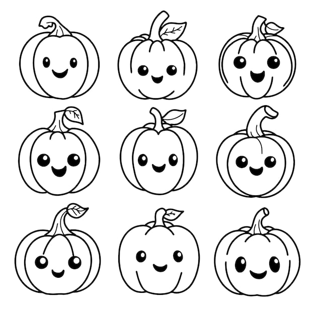 A black and white photo of pumpkins with faces drawn on them.