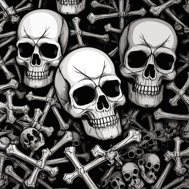 Vector a black and white photo of skulls and bones with one that says  death