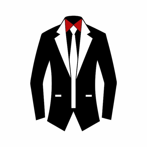 Vector a black and white photo of a suit with a red bow tie on it