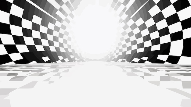 a black and white photo of a tunnel with a black and white checkered pattern