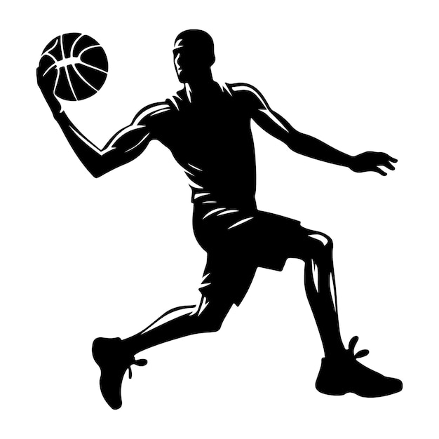 a black and white picture of a basketball player with the ball in his hand