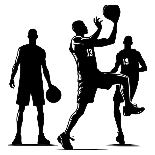 a black and white picture of a basketball player with the ball in his hand