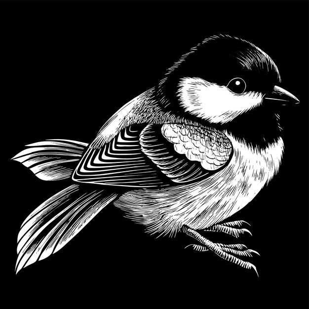 Vector a black and white picture of a bird with a black background