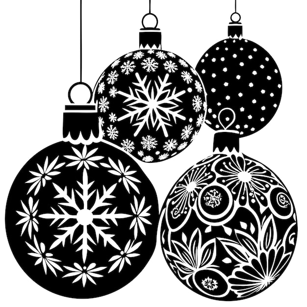 Vector a black and white picture of a black and white christmas tree and snowflakes