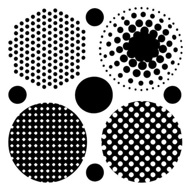 a black and white picture of circles with dots and dots