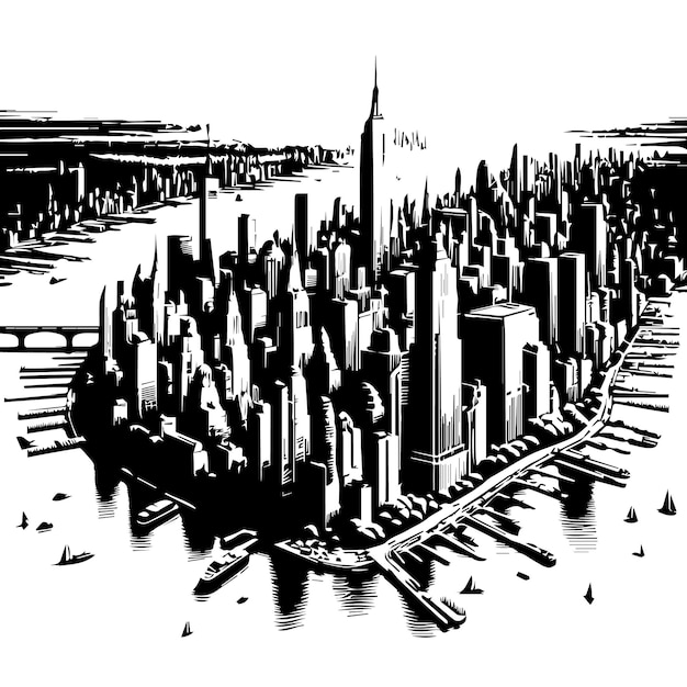 a black and white picture of a city with the word chicago on it