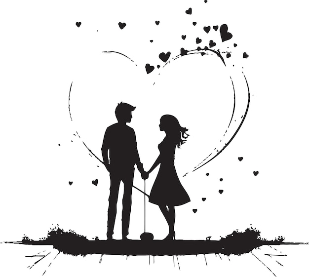 Vector a black and white picture of a couple and a heart with hearts in the background