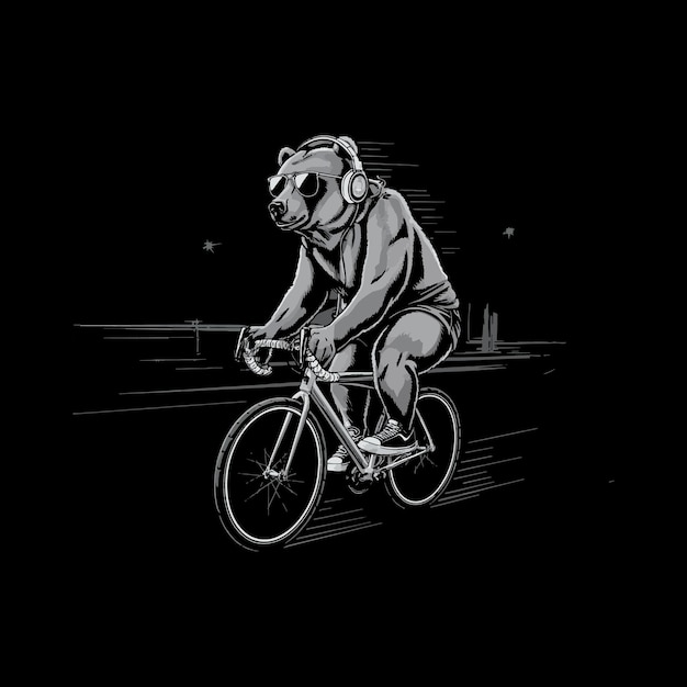 Vector a black and white picture of a dog on a bike