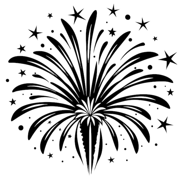 Vector a black and white picture of a fireworks with a star and stars