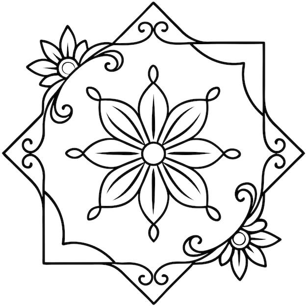 a black and white picture of a flower and a frame with a flower design