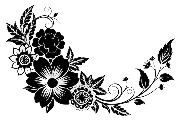 Vector a black and white picture of flowers and butterflies