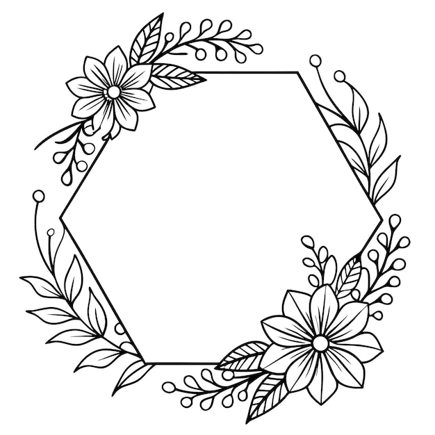 Vector a black and white picture of a frame with flowers and a picture of flowers