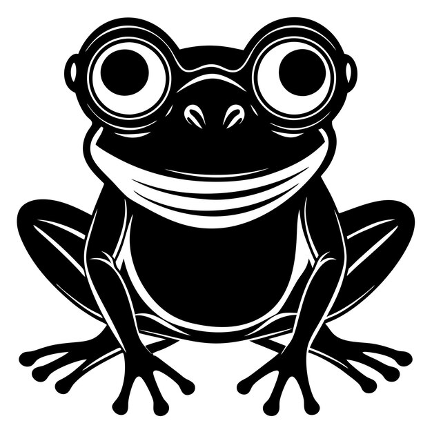 Vector a black and white picture of a frog with a mouth full of glasses