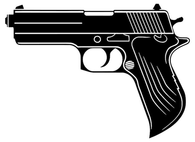 A black and white picture of a gun with the letter b on it.