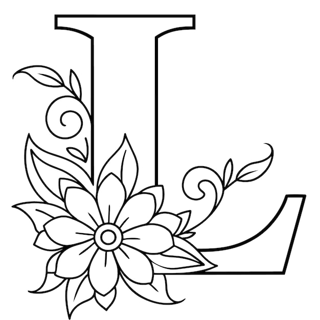 Vector a black and white picture of a letter l with a flower