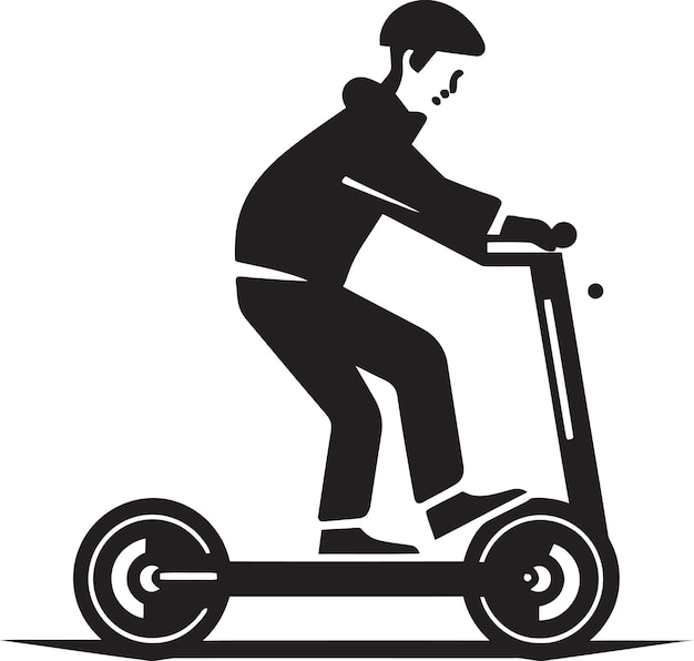 a black and white picture of a man on a scooter