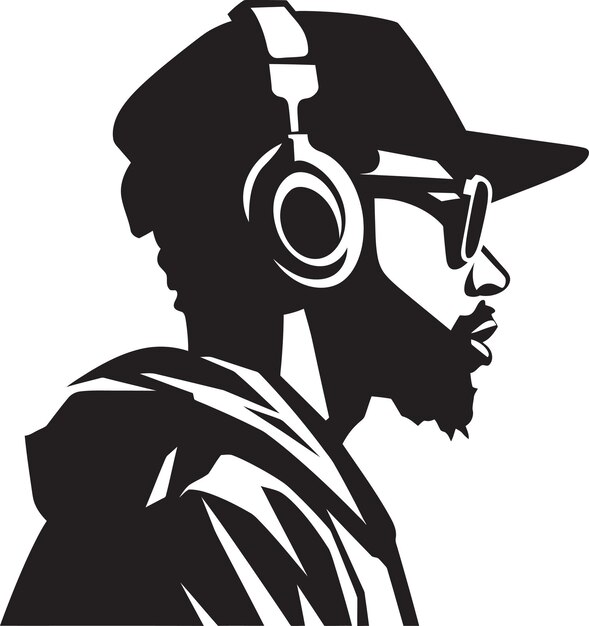 Vector a black and white picture of a man wearing headphones and wearing headphones