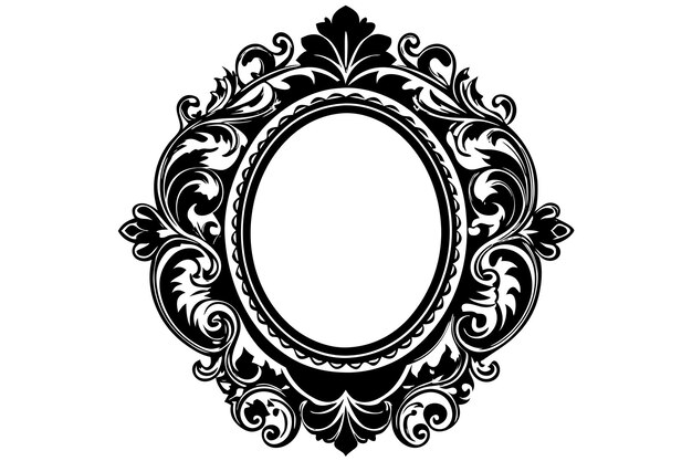 Vector a black and white picture of a mirror with a floral design