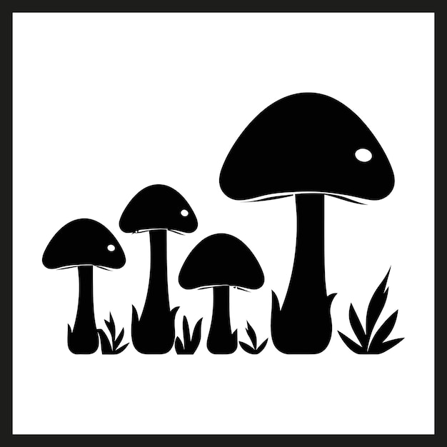 a black and white picture of mushrooms with a white background