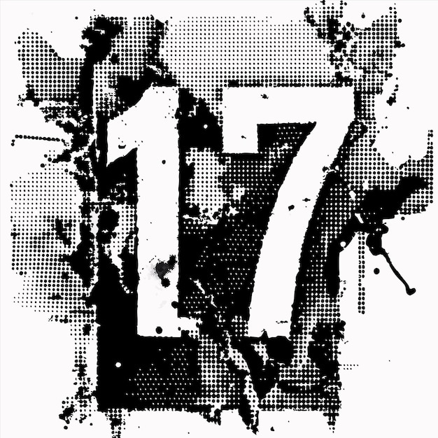 a black and white picture of a number 17 is on a white background