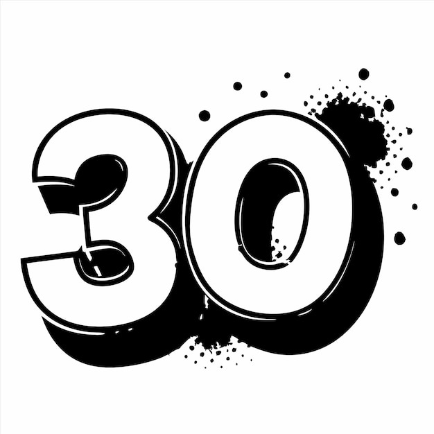 a black and white picture of a number 30 on a white background